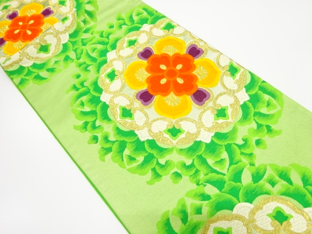 JAPANESE KIMONO / ANTIQUE FUKURO OBI / SILK / WOVEN FLORAL CREST